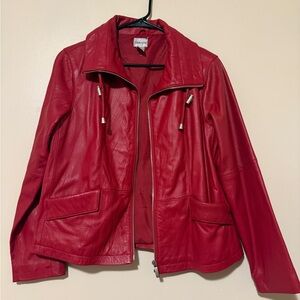 Chico's Red Leather Jacket Sleek Motorcycle Design